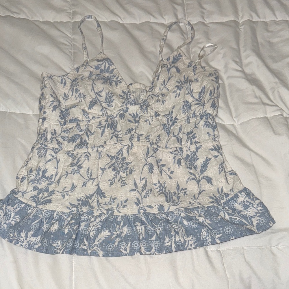Floral Blue and White Women's Top